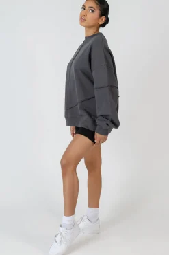 Public Desire Oversized Exposed Seam Detail Sweatshirt Dark Grey Darkgrey Discount