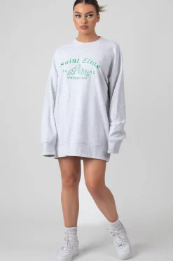 Public Desire Oversized Graphic Sweater Dress Grey Marl Cheap