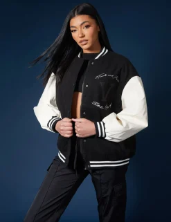 Public Desire Oversized Varsity Jacket Black Best