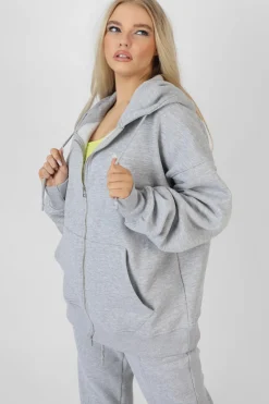 Public Desire Oversized Zip Through Hoodie Grey Marl Fashion