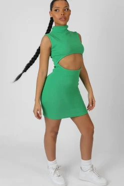 Public Desire Rib Cut Out Bodycon Mini Dress Green New