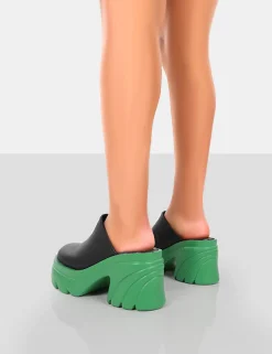 Public Desire Sandi Pu Chunky Sole Block Heeled Mules Green Outlet
