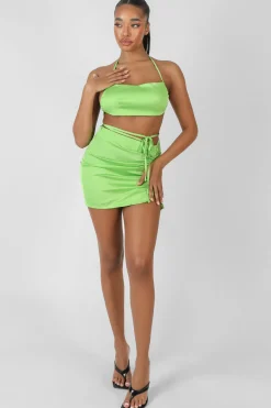 Public Desire Satin Ruched Side Bralet Green Outlet