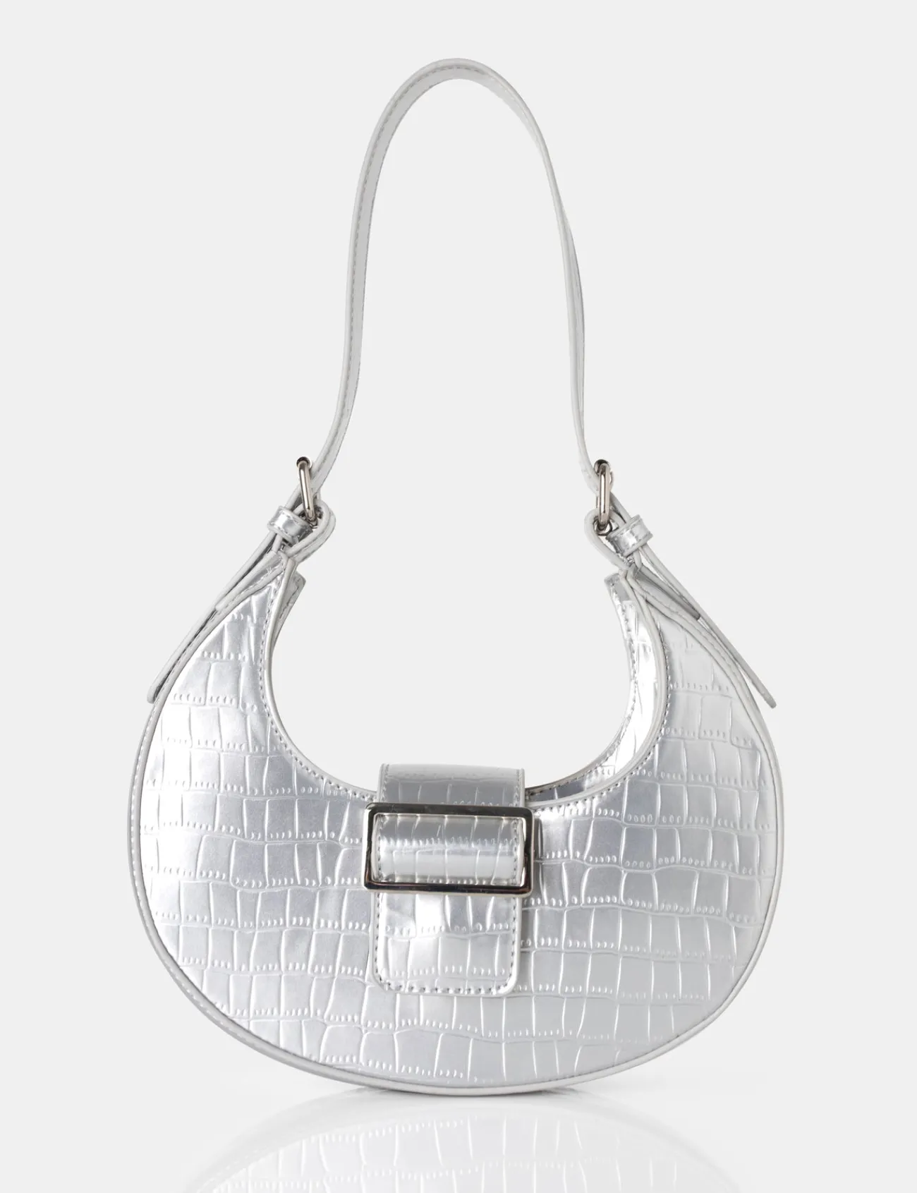 Public Desire Sicily Croc Buckle Feature Hobo Shoulder Bag Silver Online