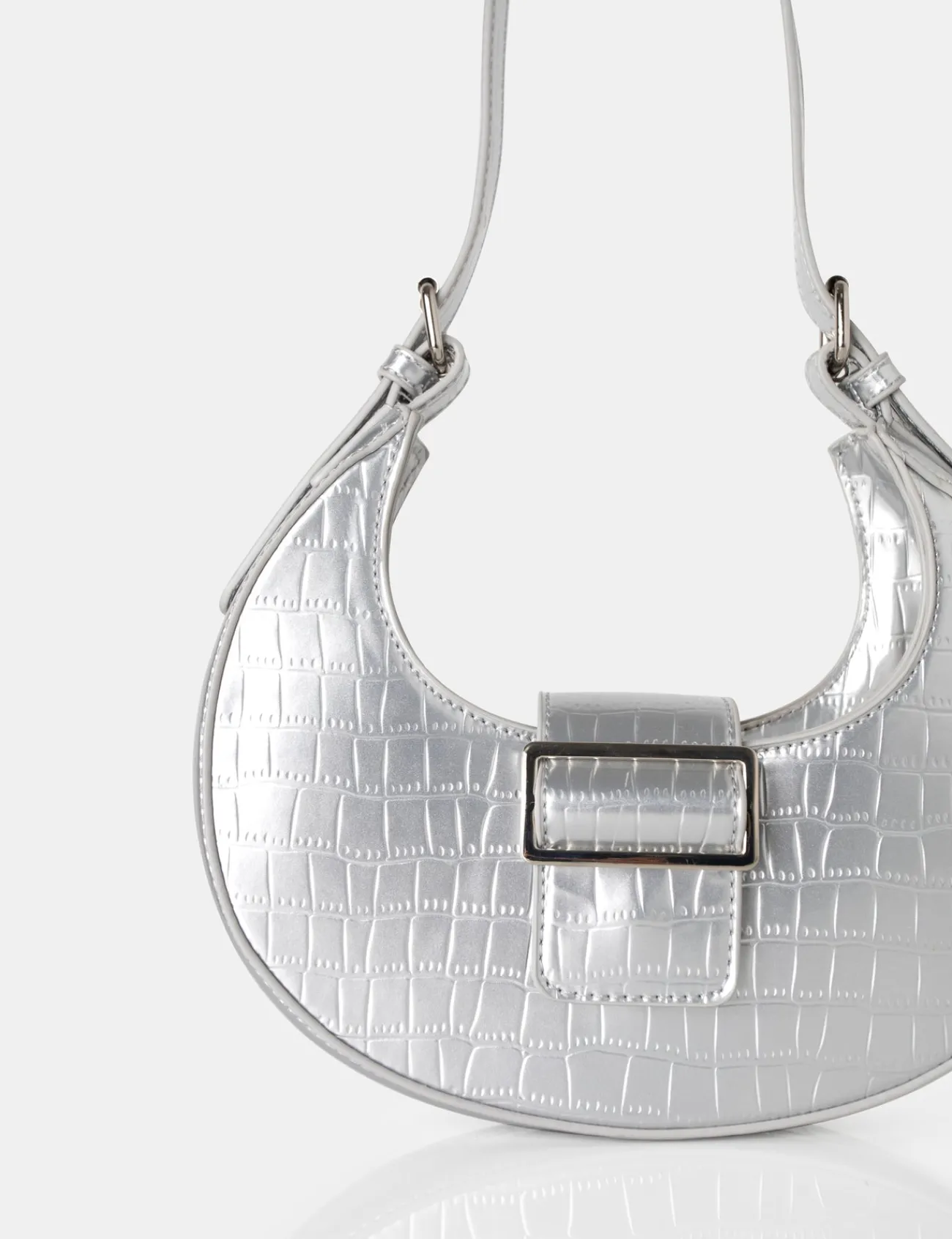 Public Desire Sicily Croc Buckle Feature Hobo Shoulder Bag Silver Online