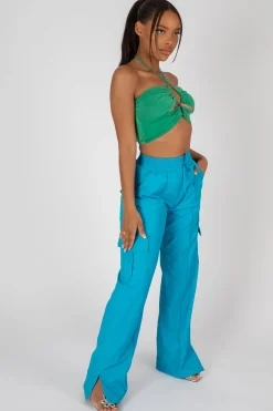 Public Desire Slinky Loop Ruching Crop Top Green Sale
