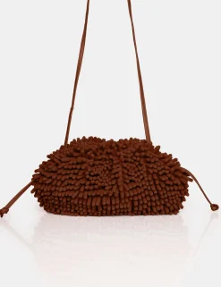 Public Desire The Ausha Chenille Clutch Bag Chocolate New