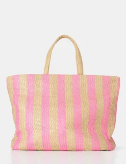 Public Desire The Nikki Stripe Canvas Top Handle Tote Bag Pink Store