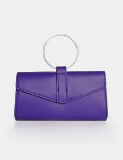 Public Desire The Pammy Pu Diamante Handle Envelope Clutch Purple Best Sale
