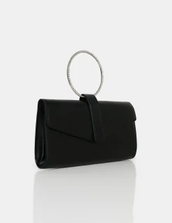 Public Desire The Pammy Pu Diamante Handle Envelope Clutch Black Fashion