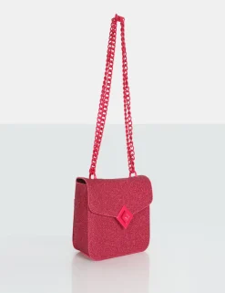 Public Desire The Pixie Hot Glitter Bag Chain Detail Shoulder Bag Pink Online