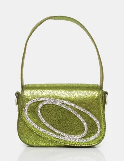 Public Desire The Tonic Cracked Pu Diamante Mini Grab Bag Lime Outlet