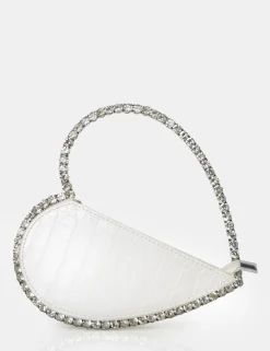 Public Desire The Zee Croc Diamante Love Heart Grab Bag White Shop