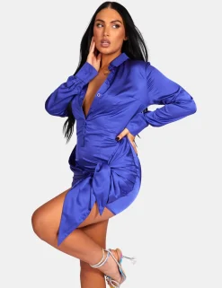 Public Desire Tie Waist Satin Shirt Dress Purple Store