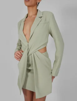 Public Desire Twist Front Blazer Dress Sage Sale