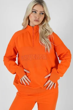 Public Desire Universal Reverse Panel Half Zip Pullover Sweatshirt Orange Best