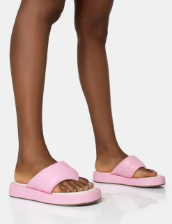 Public Desire Vacay Contrast Padded Square Toe Flip Flop Sandals Pink Store