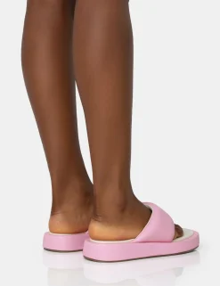 Public Desire Vacay Contrast Padded Square Toe Flip Flop Sandals Pink Store