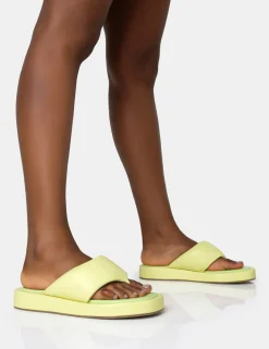 Public Desire Vacay Lime Contrast Padded Square Toe Flip Flop Sandals Store