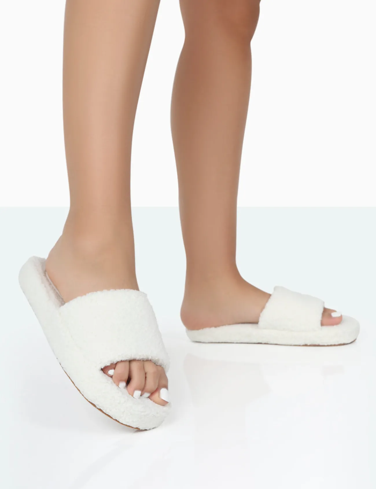 Public Desire Vale Borg Fluffy Slider Slipper Ecru Flash Sale