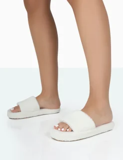 Public Desire Vale Borg Fluffy Slider Slipper Ecru Flash Sale