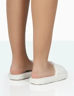 Public Desire Vale Borg Fluffy Slider Slipper Ecru Flash Sale