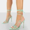 Public Desire Valencia Pu Strappy Lace Up Pointed Toe Stiletto Heels Mint Discount