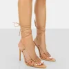Public Desire Valencia Pu Strappy Lace Up Pointed Toe Stiletto Heels Nude Fashion