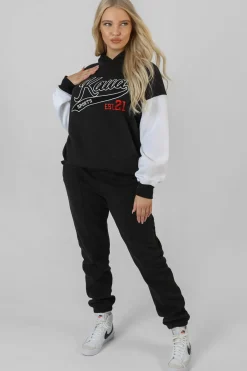 Public Desire Varsity Contrast Sleeve Hoodie Black Fashion
