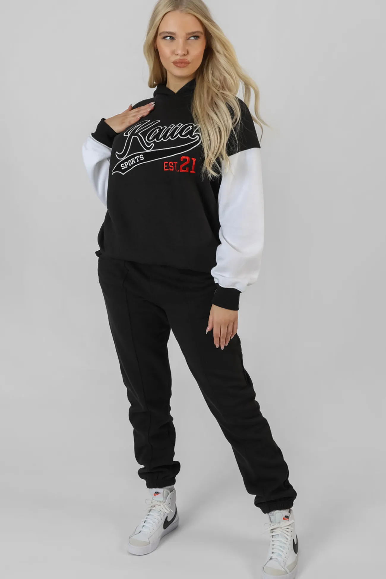 Public Desire Varsity Contrast Sleeve Hoodie Black Fashion