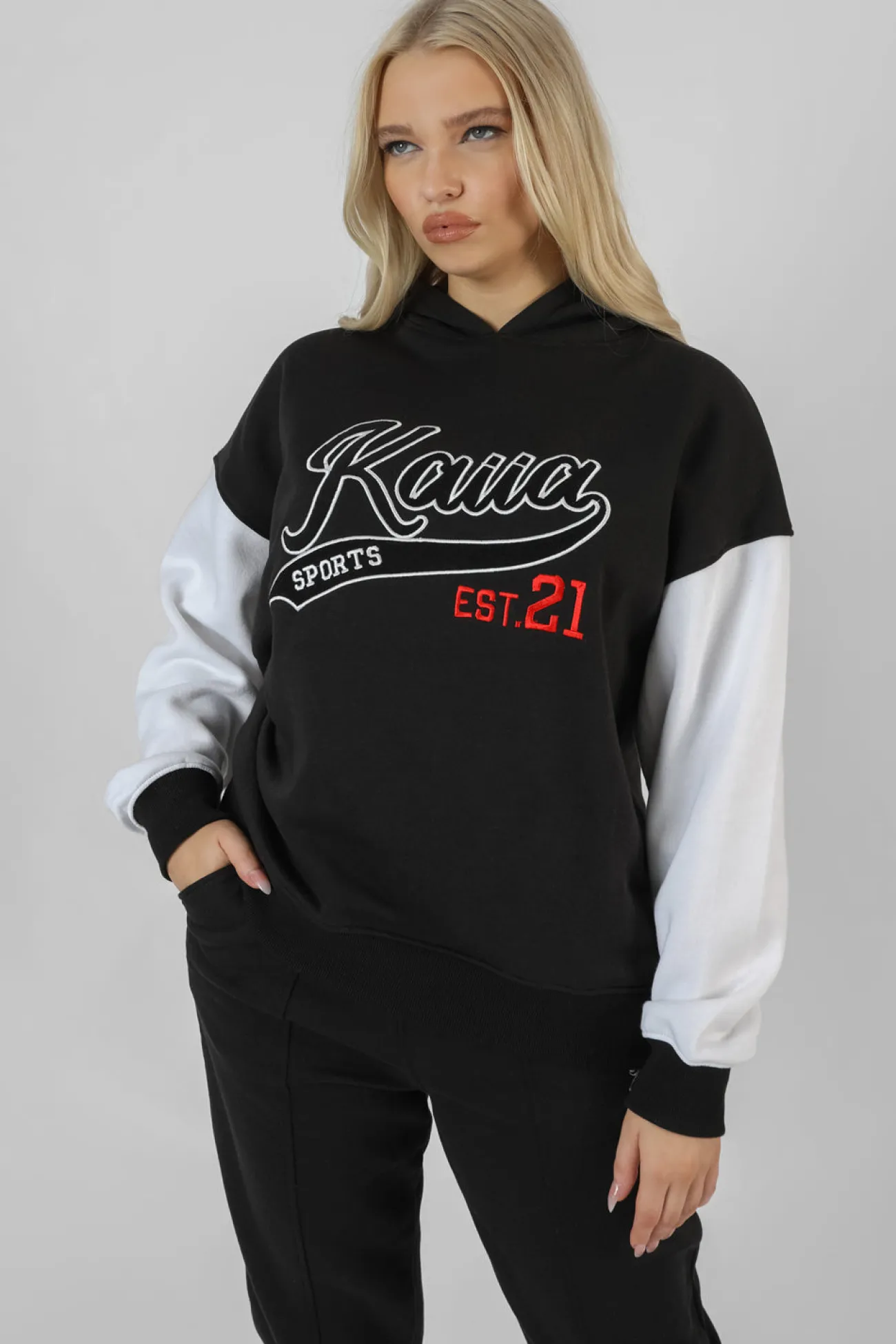 Public Desire Varsity Contrast Sleeve Hoodie Black Fashion