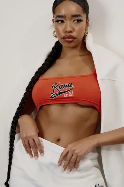 Public Desire Varsity Embroidery Crop Top Flame Red Hot