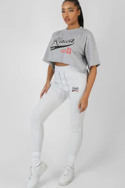 Public Desire Varsity Embroidery Cropped T-Shirt Marl Grey Flash Sale