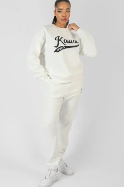 Public Desire Varsity Embroidery 90's Joggers Ecru Discount