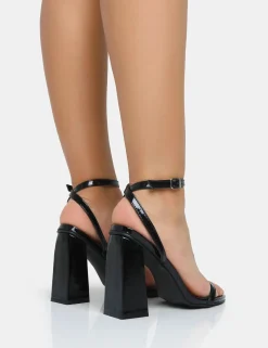 Public Desire Vella Patent Barely There Round Toe Block Heels Black Outlet