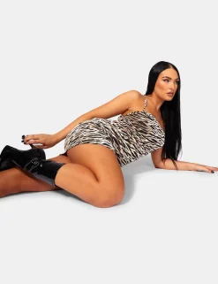 Public Desire Velvet Cowl Front Strappy Mini Dress In Animal Print Clearance