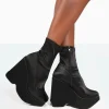 Public Desire Versus Black Satin Platform Sole Ankle Boots Sale