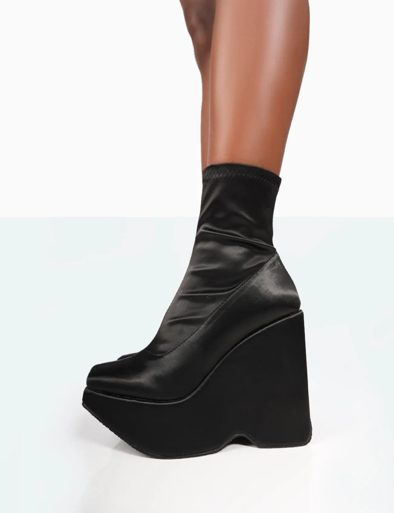 Public Desire Versus Black Satin Platform Sole Ankle Boots Sale