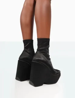 Public Desire Versus Black Satin Platform Sole Ankle Boots Sale
