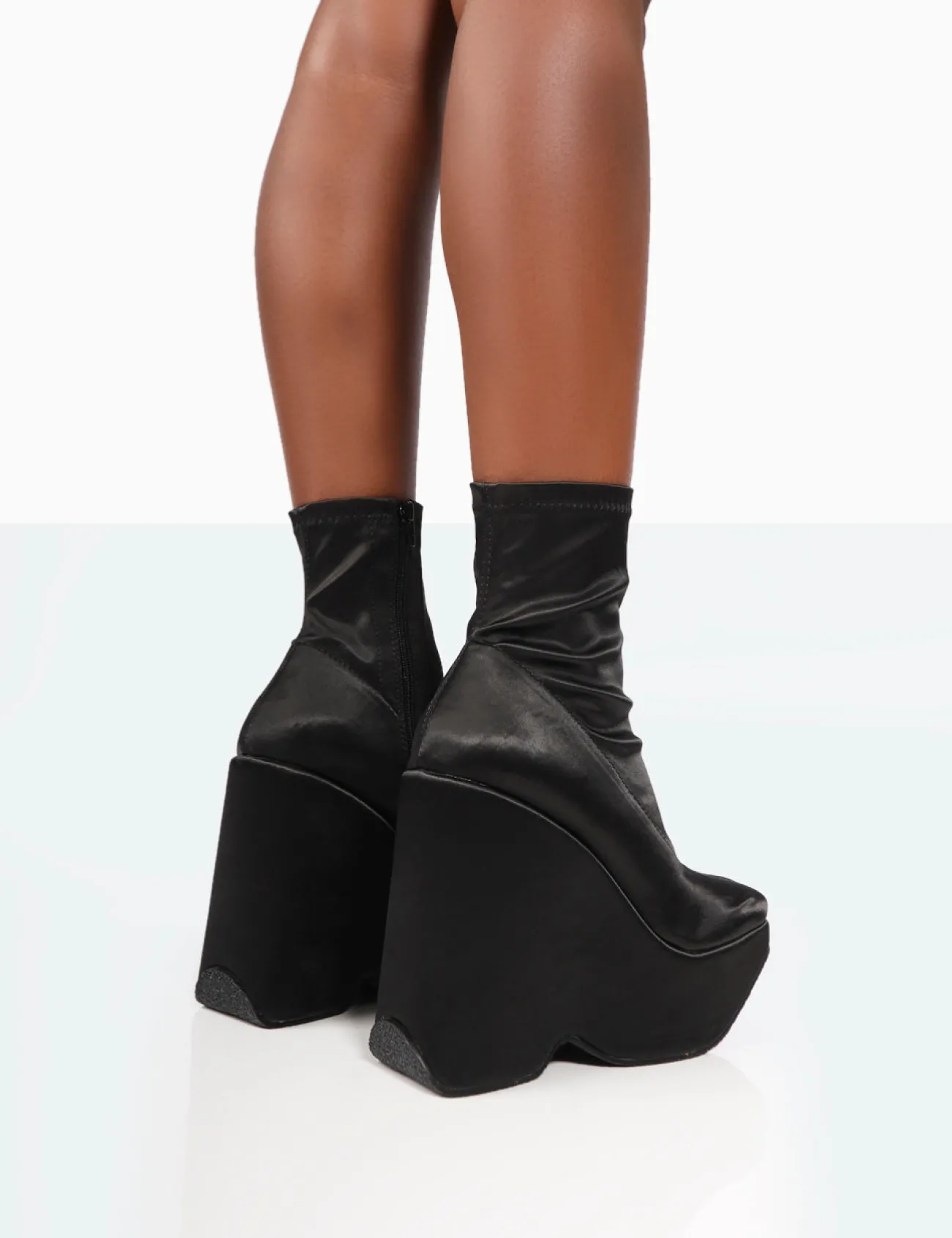 Public Desire Versus Black Satin Platform Sole Ankle Boots Sale