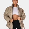 Public Desire Vinyl Belted Puffer Stone Online