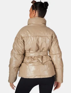 Public Desire Vinyl Belted Puffer Stone Online