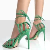Public Desire Violett Sqaure Toe Lace Up Heels Emerald New