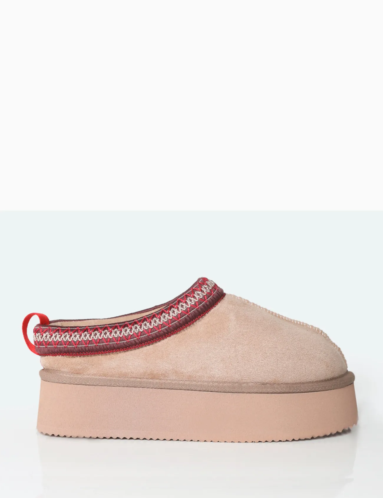 Public Desire Vixon Beige Faux Suede Embroidered Slipper Platform Boots Sale