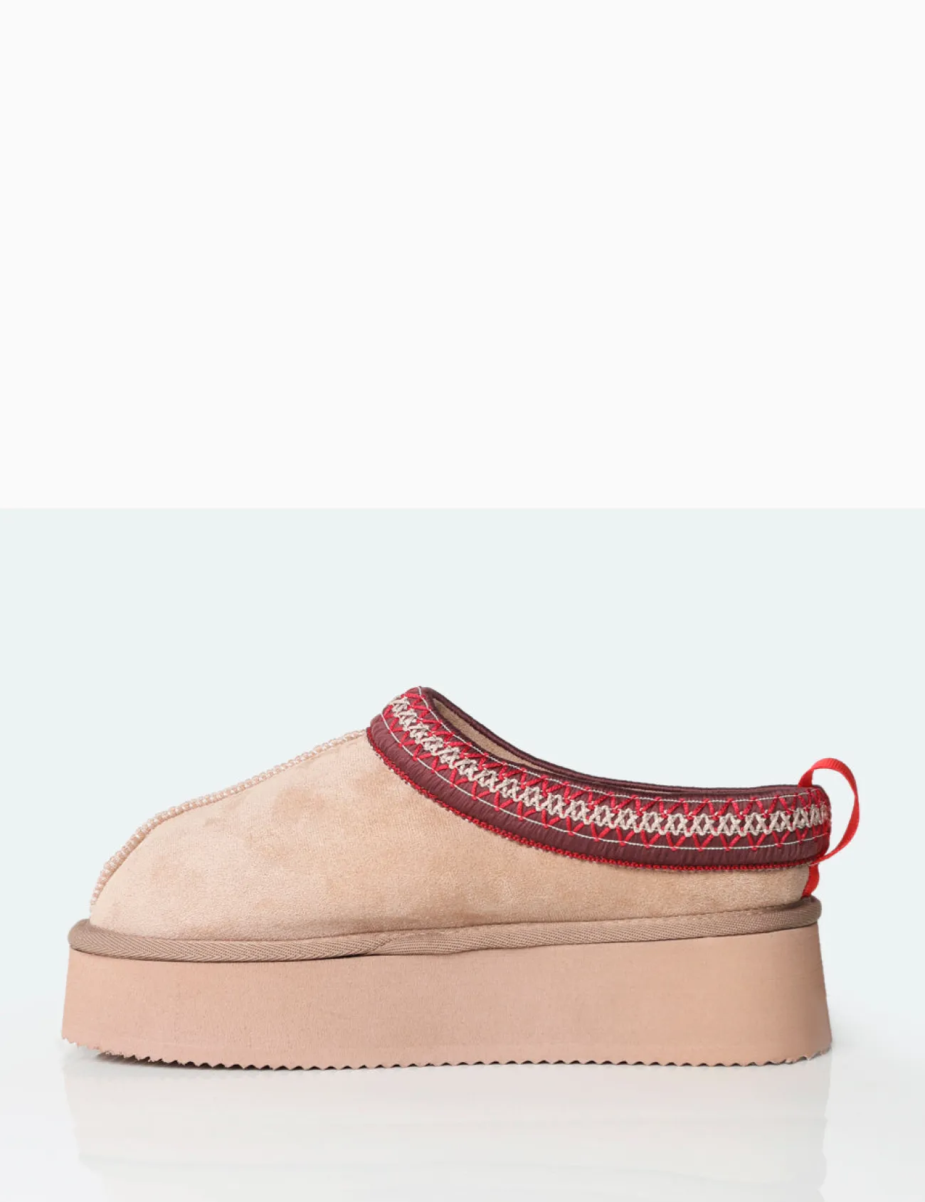 Public Desire Vixon Beige Faux Suede Embroidered Slipper Platform Boots Sale
