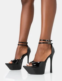 Public Desire Vortex Patent Platform Barely There Pointed Toe Stiletto Heels Black Shop