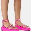 Public Desire Wade Hot Studded Strappy Platform Sandals Pink Fashion