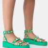 Public Desire Wade Studded Strappy Platform Sandals Green Best