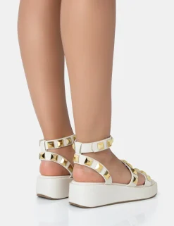 Public Desire Wade Studded Strappy Platform Sandals Ecru Store