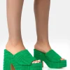 Public Desire Wavez Terry Towelling Round Toe Platform Block Heel Mules Green Best